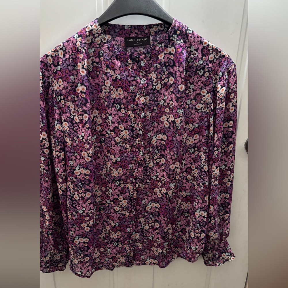 Lane Bryant Purple Floral  Button Down Blouse Sz.14
